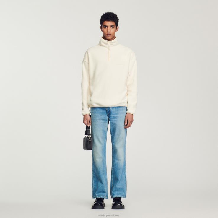 muži Sandro Paris ecru fleece s vysokým krkom odev 428TH623