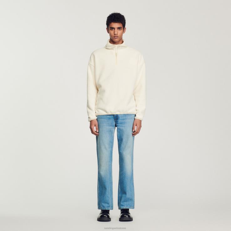 muži Sandro Paris ecru fleece s vysokým krkom odev 428TH623