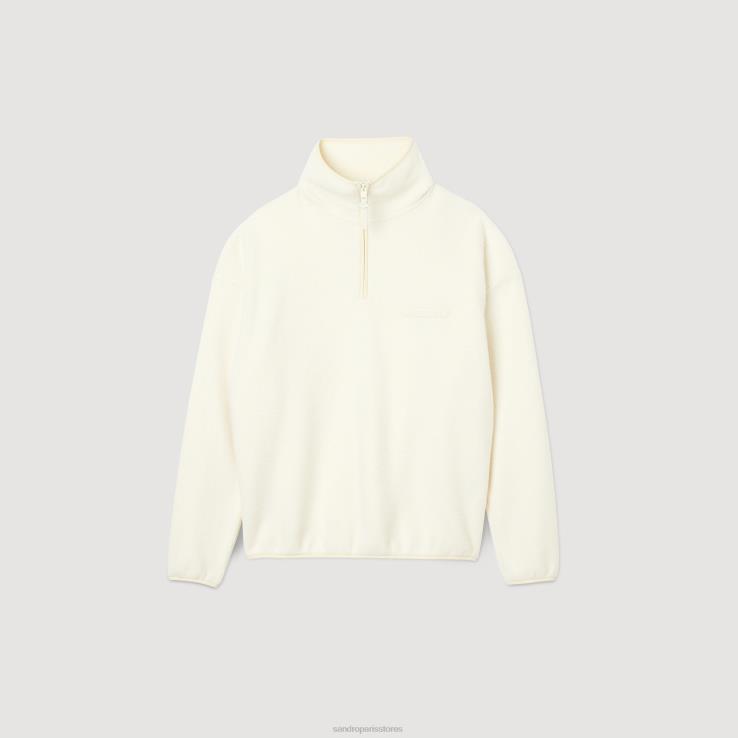 muži Sandro Paris ecru fleece s vysokým krkom odev 428TH623
