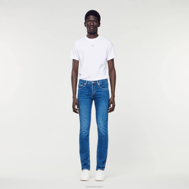 muži Sandro Paris modrý vintage - denim oprané džínsy - slim strih odev 428TH662