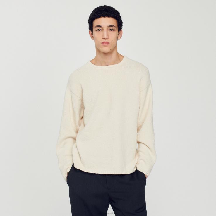 muži Sandro Paris ecru boucle pletený sveter odev 428TH764