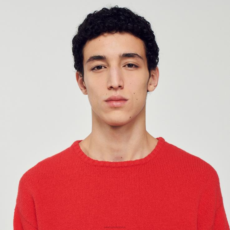 muži Sandro Paris červená boucle pletený sveter odev 428TH813