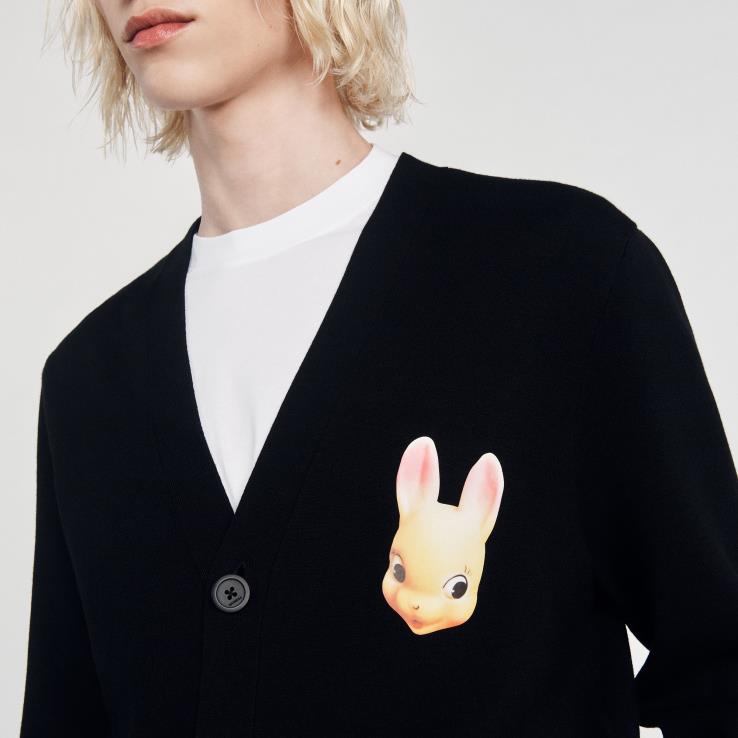 muži Sandro Paris čierna bunny cardigan odev 428TH797