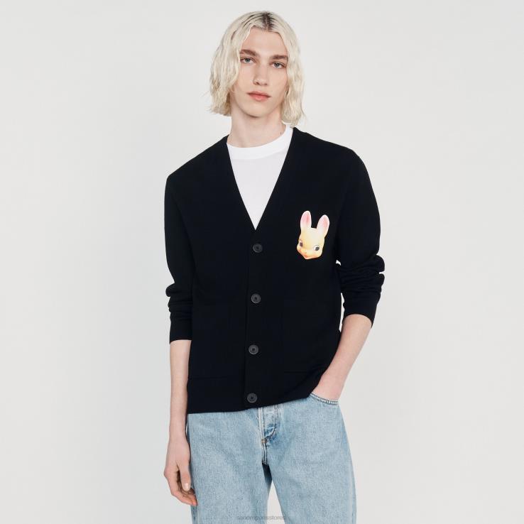 muži Sandro Paris čierna bunny cardigan odev 428TH797
