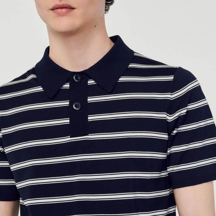 muži Sandro Paris námornícky prúžok sivobiely pruhované polo tričko odev 428TH799