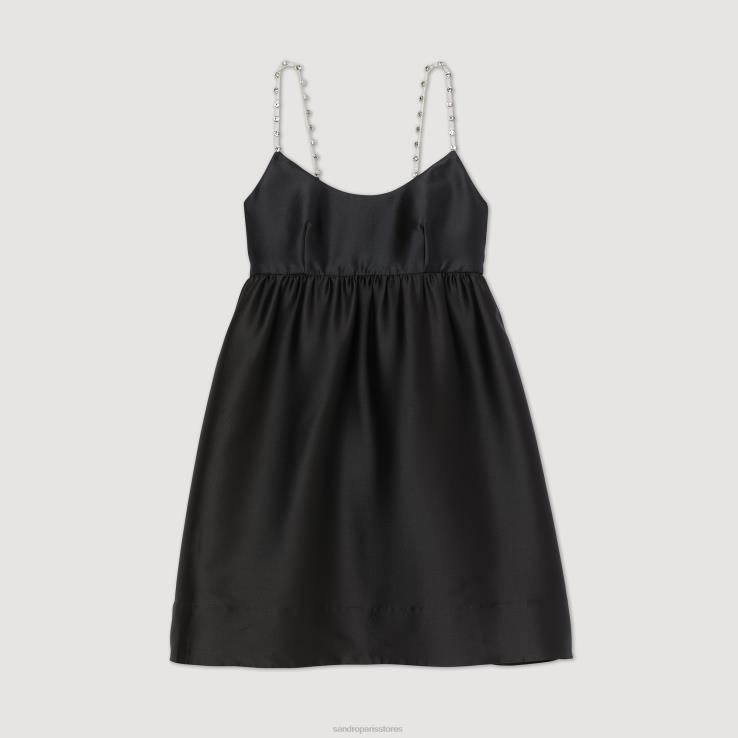 ženy Sandro Paris čierna krátke babydoll šaty odev 428TH377