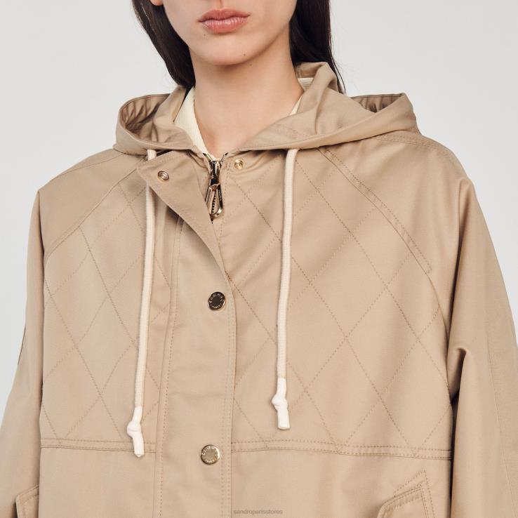 ženy Sandro Paris béžová parka s kapucňou odev 428TH406
