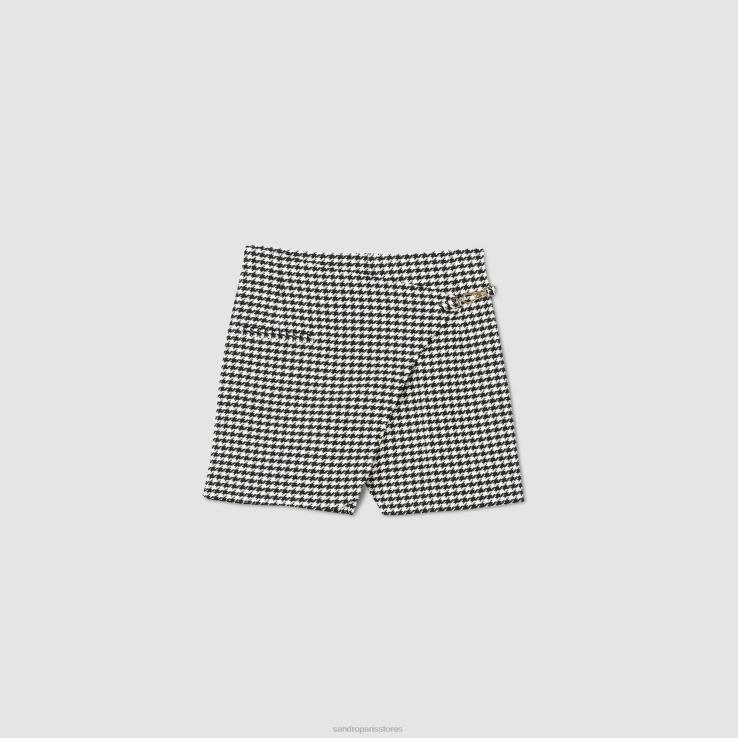 ženy Sandro Paris čierna biela houndstooth šortky odev 428TH41