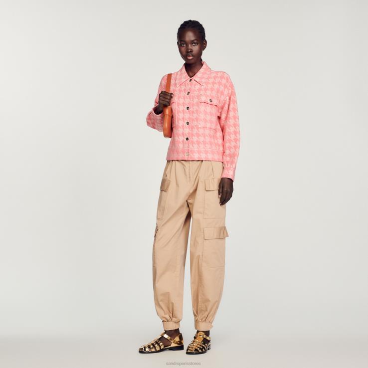 ženy Sandro Paris Ružová bunda houndstooth odev 428TH228