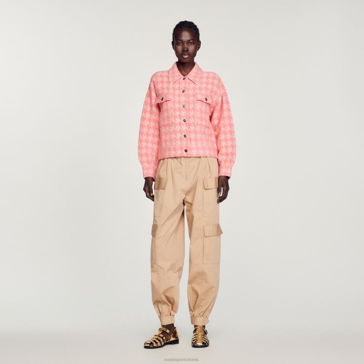 ženy Sandro Paris Ružová bunda houndstooth odev 428TH228