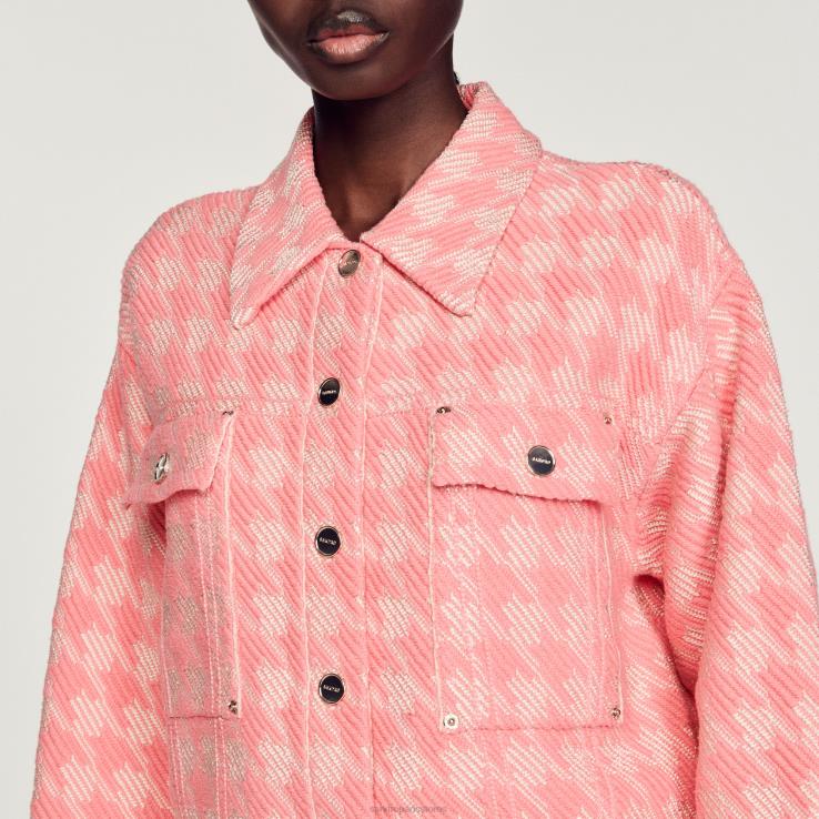 ženy Sandro Paris Ružová bunda houndstooth odev 428TH228