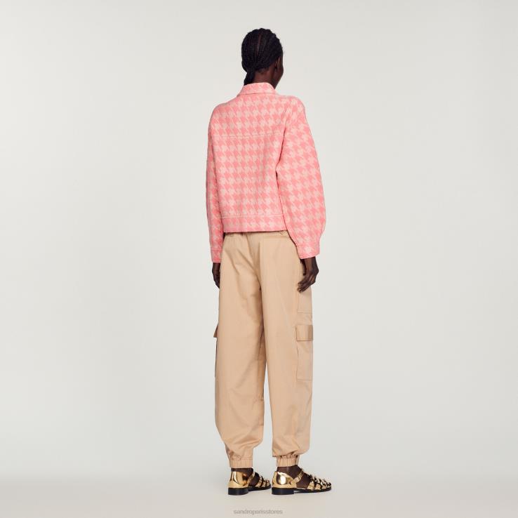 ženy Sandro Paris Ružová bunda houndstooth odev 428TH228