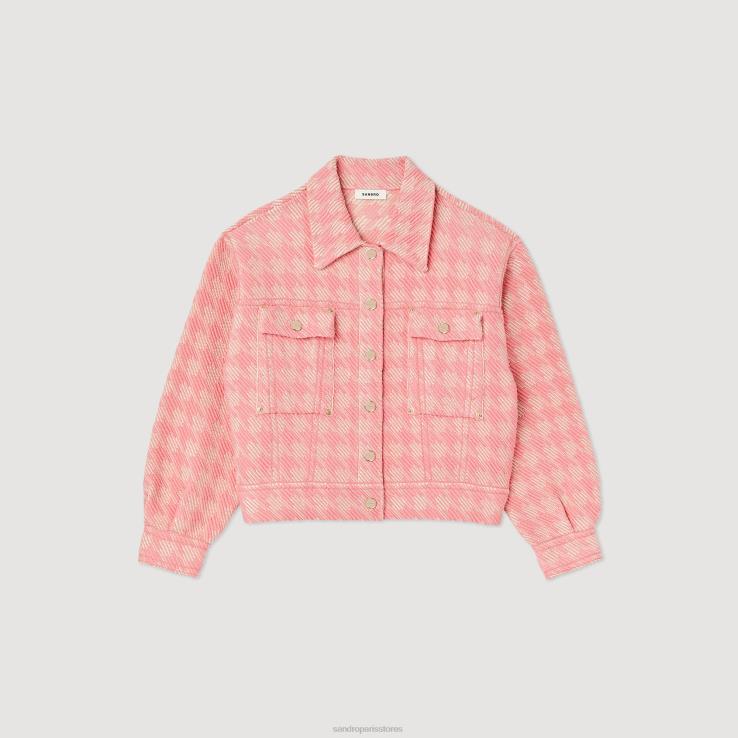 ženy Sandro Paris Ružová bunda houndstooth odev 428TH228