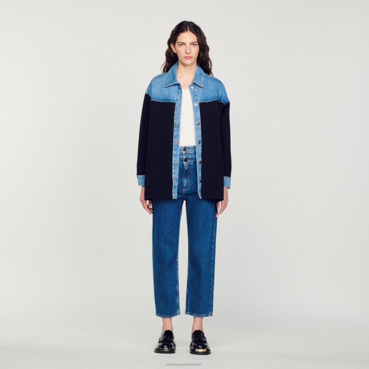 ženy Sandro Paris hlboké námorníctvo dvojitý materiál bundy v štýle cardi-coat odev 428TH193