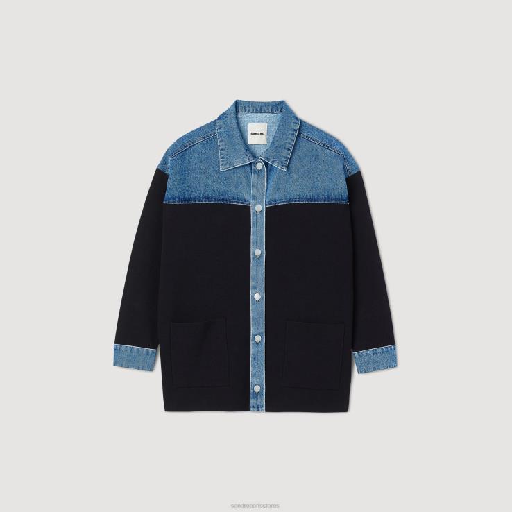 ženy Sandro Paris hlboké námorníctvo dvojitý materiál bundy v štýle cardi-coat odev 428TH193