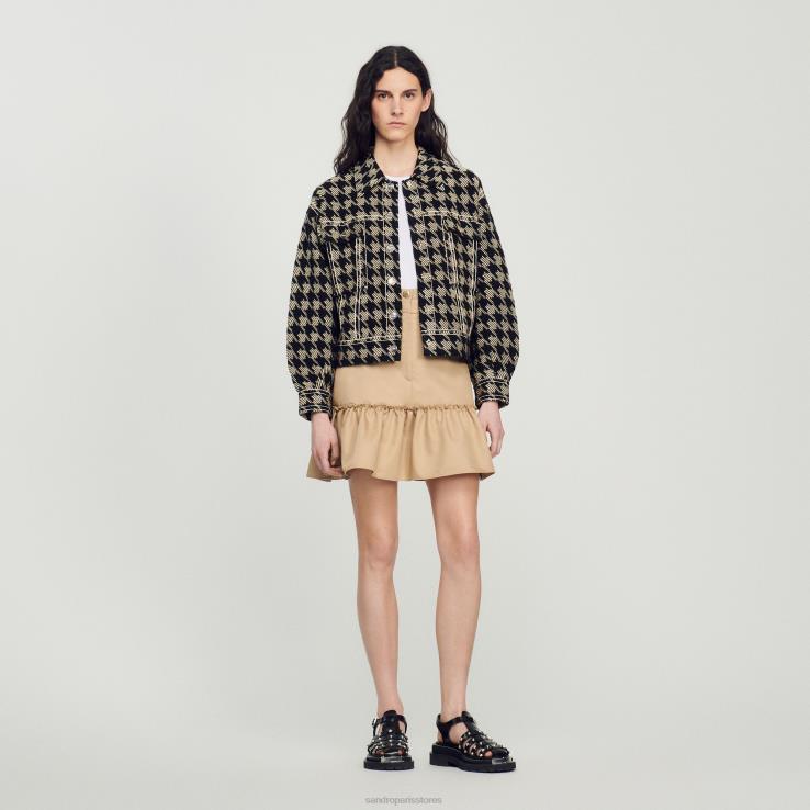 ženy Sandro Paris čierna bunda houndstooth odev 428TH219