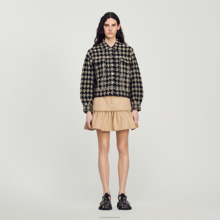 ženy Sandro Paris čierna bunda houndstooth odev 428TH219