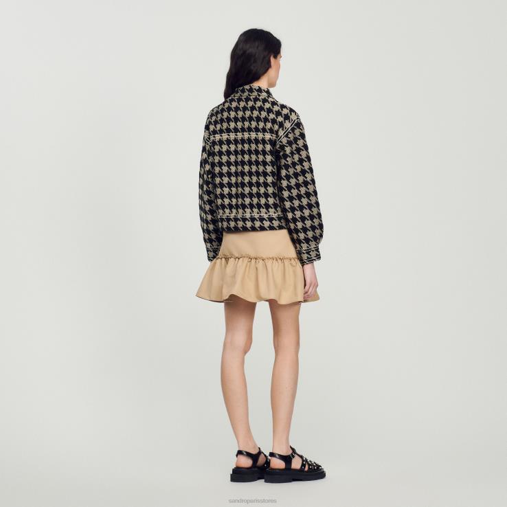 ženy Sandro Paris čierna bunda houndstooth odev 428TH219
