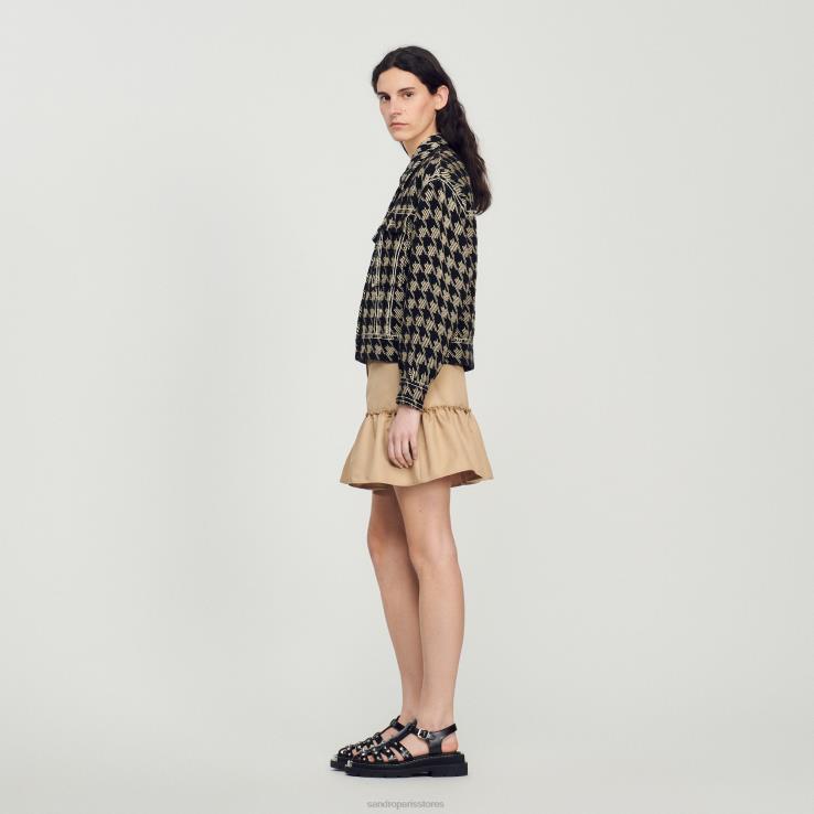 ženy Sandro Paris čierna bunda houndstooth odev 428TH219