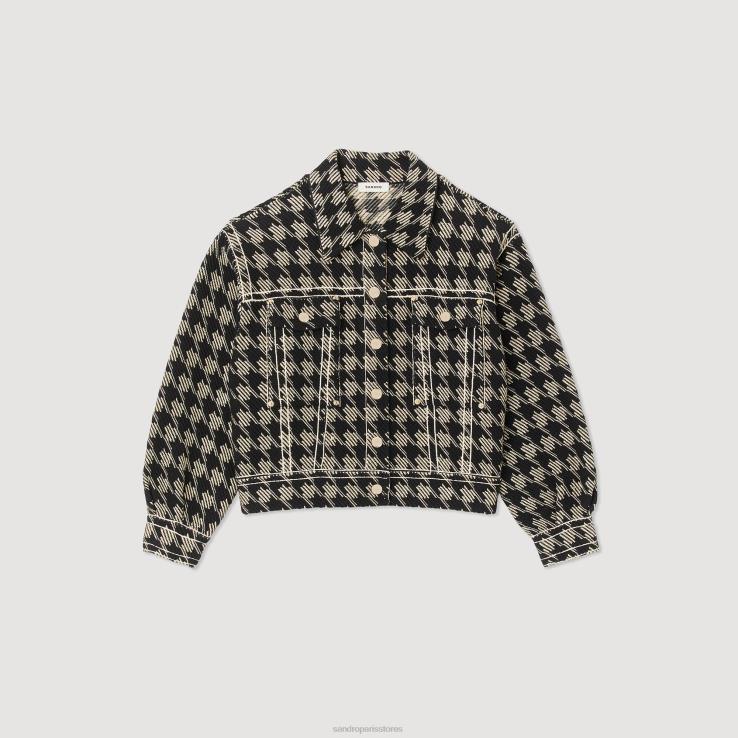 ženy Sandro Paris čierna bunda houndstooth odev 428TH219