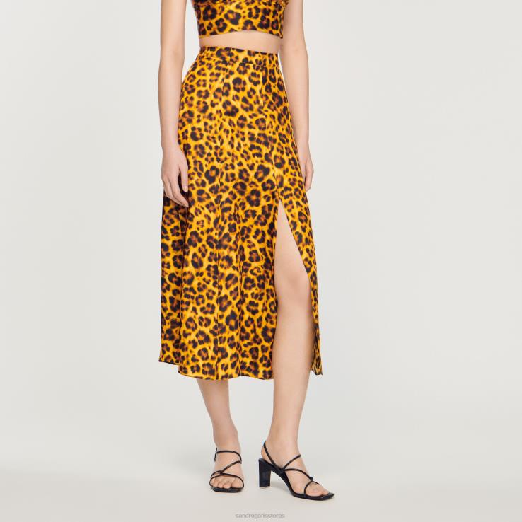 ženy Sandro Paris oranžová/čierna leopardia sukňa odev 428TH257