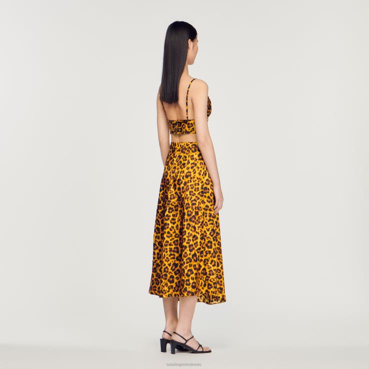 ženy Sandro Paris oranžová/čierna leopardia sukňa odev 428TH257