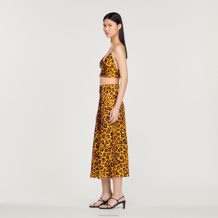 ženy Sandro Paris oranžová/čierna leopardia sukňa odev 428TH257