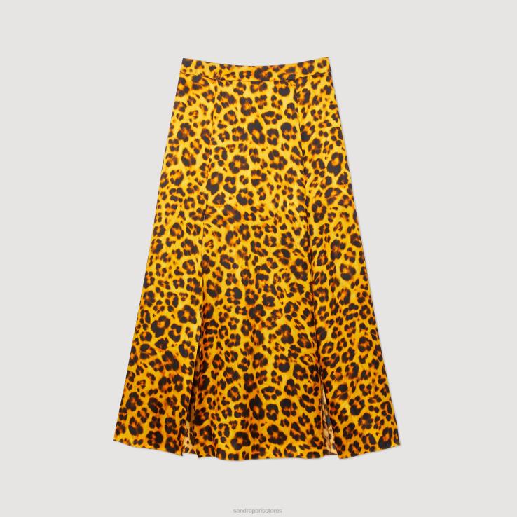 ženy Sandro Paris oranžová/čierna leopardia sukňa odev 428TH257
