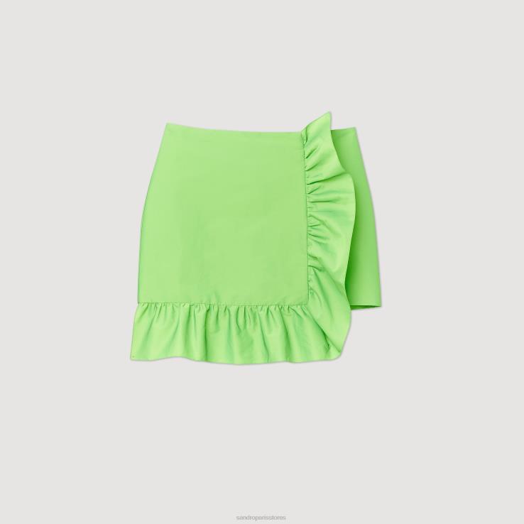 ženy Sandro Paris vert fluo krátka volánová sukňa odev 428TH450