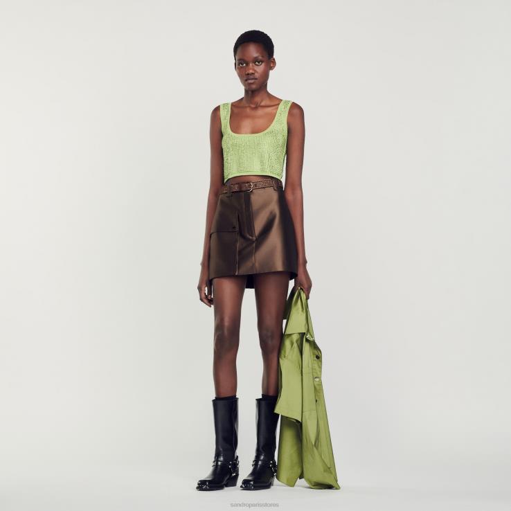 ženy Sandro Paris ľahké kaki štrasový bralette top odev 428TH69