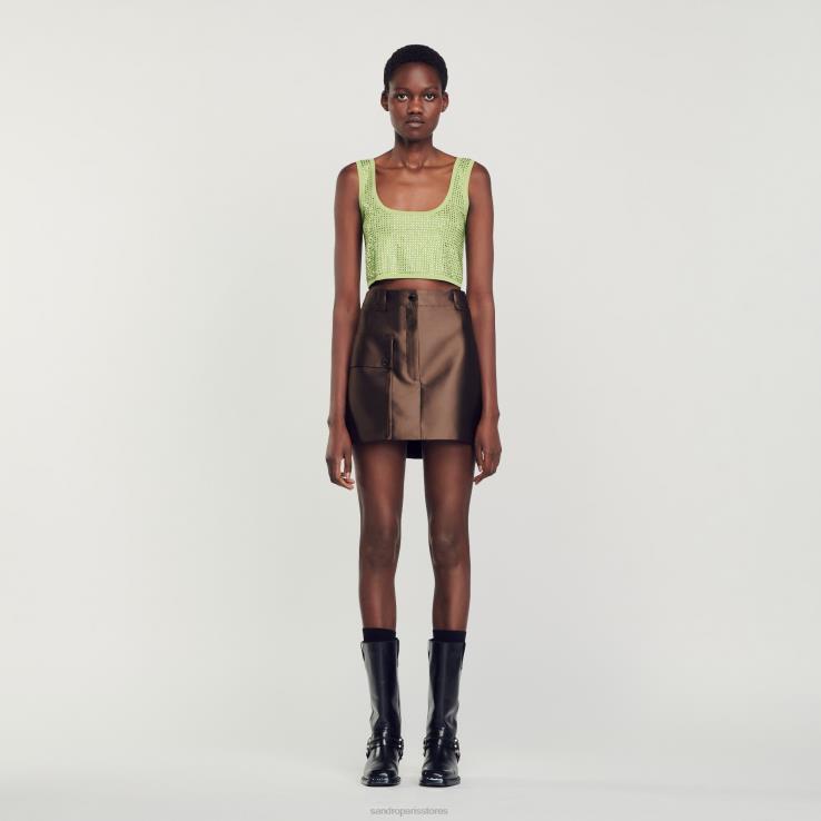 ženy Sandro Paris ľahké kaki štrasový bralette top odev 428TH69
