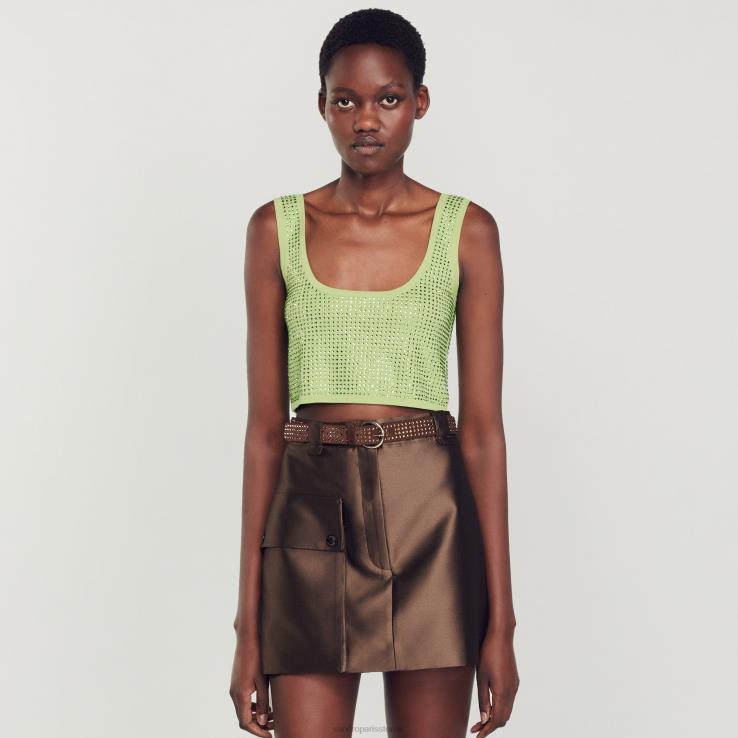 ženy Sandro Paris ľahké kaki štrasový bralette top odev 428TH69