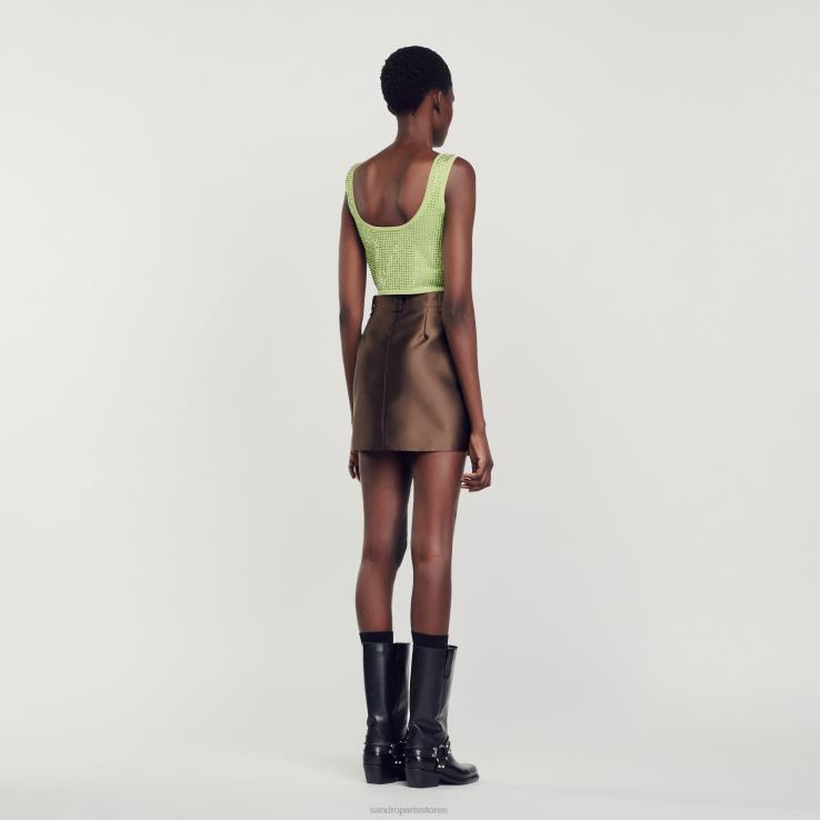 ženy Sandro Paris ľahké kaki štrasový bralette top odev 428TH69