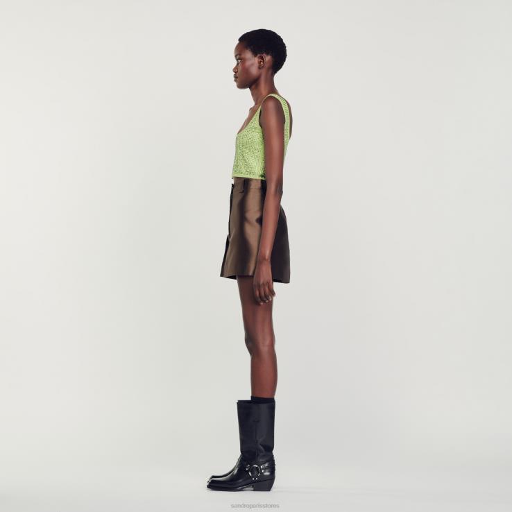 ženy Sandro Paris ľahké kaki štrasový bralette top odev 428TH69