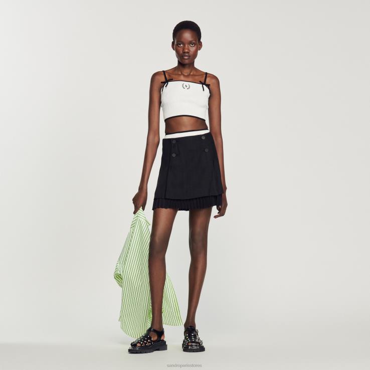 ženy Sandro Paris biely pletený crop top odev 428TH240