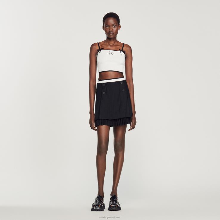 ženy Sandro Paris biely pletený crop top odev 428TH240