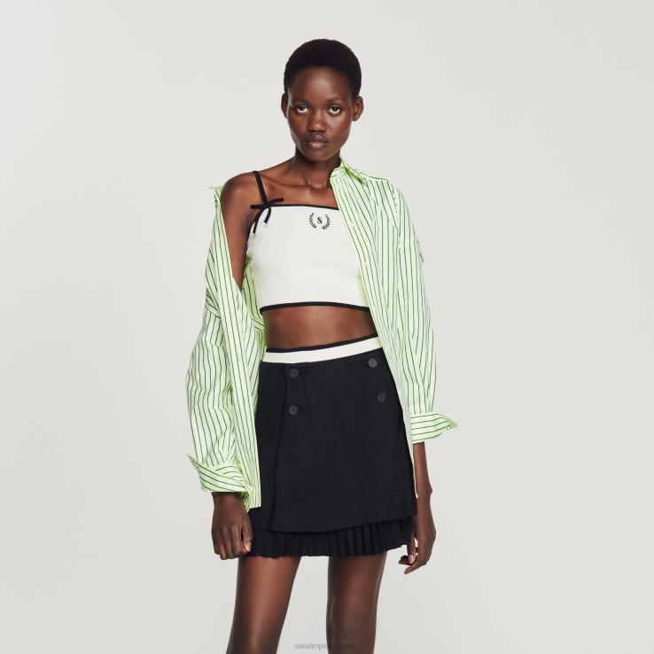 ženy Sandro Paris biely pletený crop top odev 428TH240