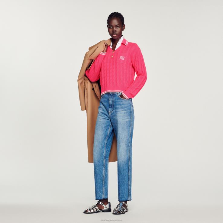 ženy Sandro Paris fushia káblom pletený sveter odev 428TH435