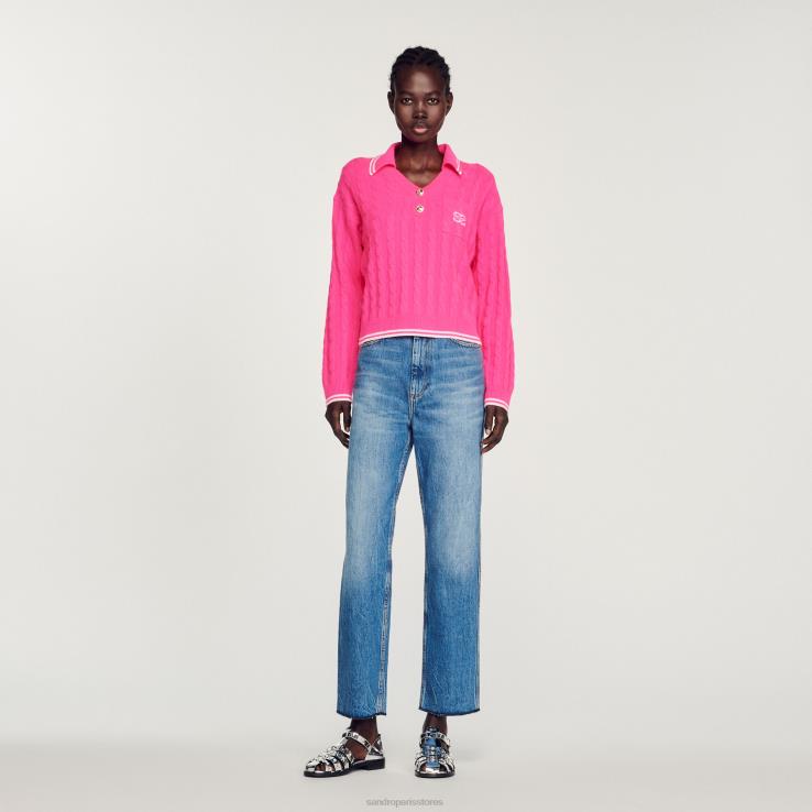 ženy Sandro Paris fushia káblom pletený sveter odev 428TH435