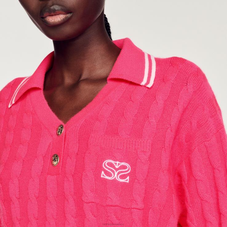 ženy Sandro Paris fushia káblom pletený sveter odev 428TH435