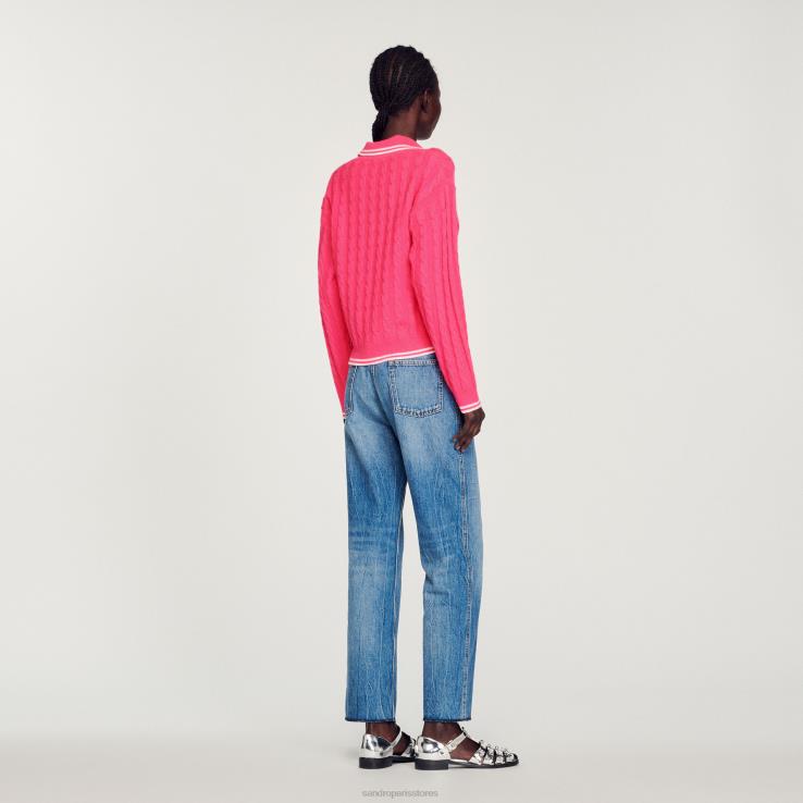 ženy Sandro Paris fushia káblom pletený sveter odev 428TH435
