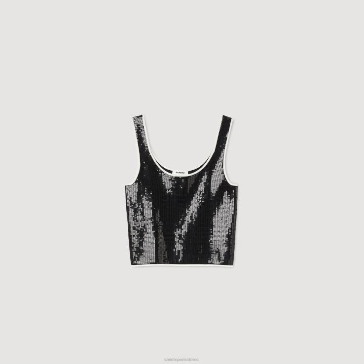 ženy Sandro Paris čierna crop top zdobený kamienkami odev 428TH34