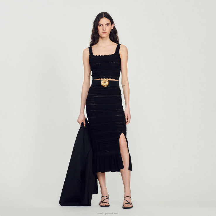 ženy Sandro Paris čierna pletený crop top odev 428TH195