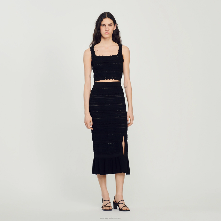 ženy Sandro Paris čierna pletený crop top odev 428TH195