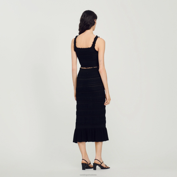 ženy Sandro Paris čierna pletený crop top odev 428TH195