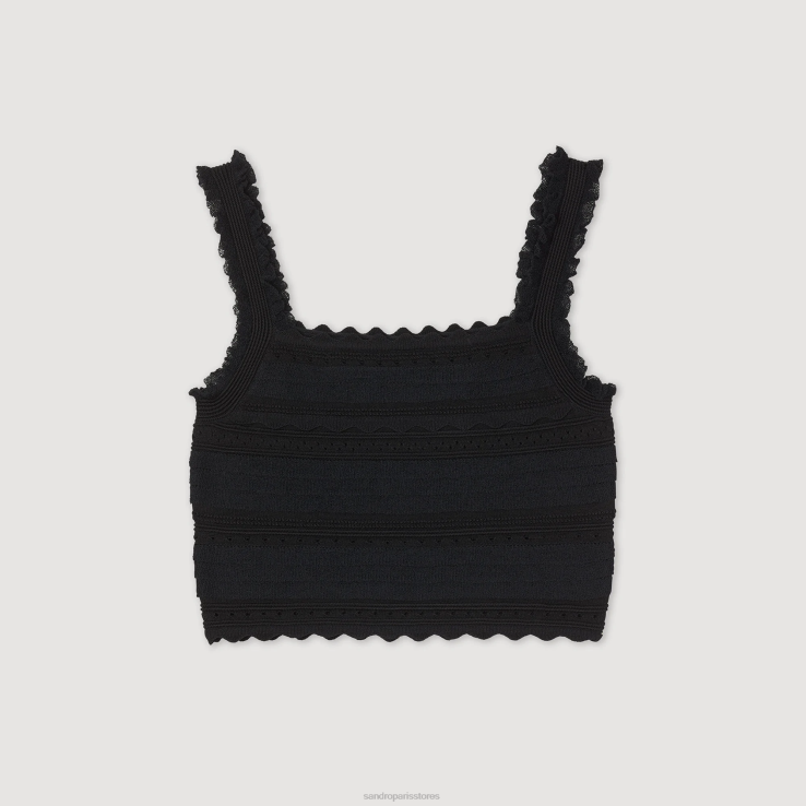 ženy Sandro Paris čierna pletený crop top odev 428TH195