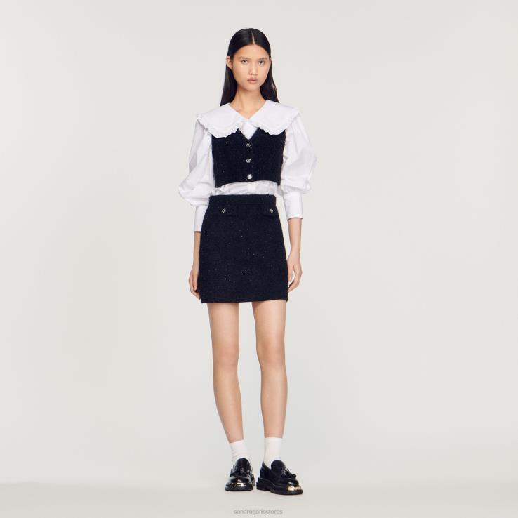 ženy Sandro Paris čierna tvídový crop top odev 428TH344