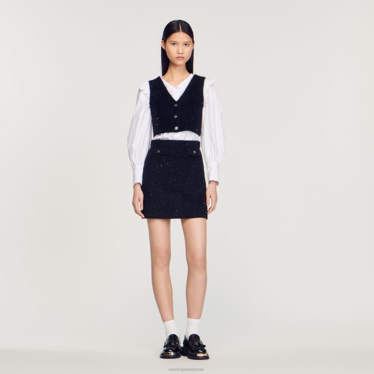 ženy Sandro Paris čierna tvídový crop top odev 428TH344