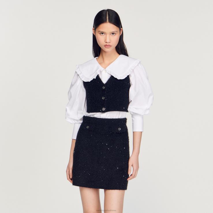 ženy Sandro Paris čierna tvídový crop top odev 428TH344