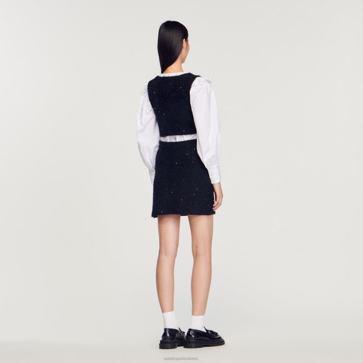 ženy Sandro Paris čierna tvídový crop top odev 428TH344